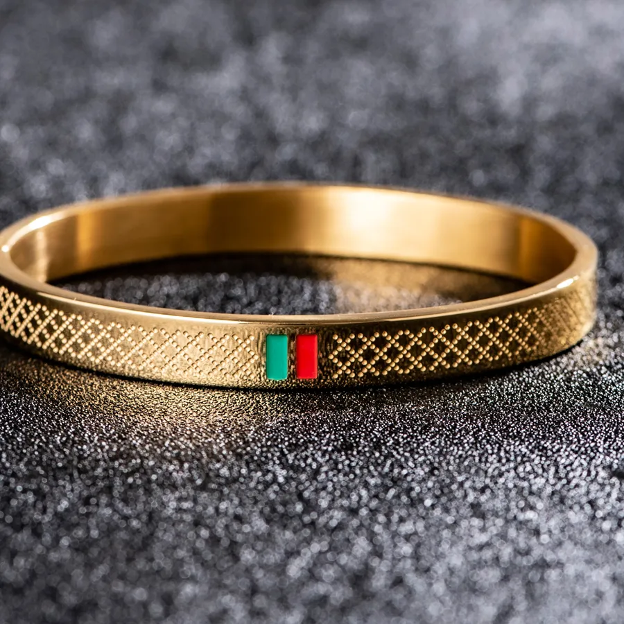 Authentic Hot Sale Green Red Color Charm Bangles for Women Men Couple  Stainless Steel Jewelry Gift