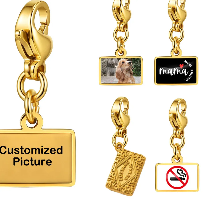 Authentic Square Customized Pendant Charm Image Picture Logo Flag Pet Pattern DIY Making Jewelry Accessories For Women Men