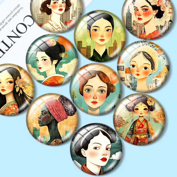Authentic Women   Retro Images  12/18/20/25mm glass cabochon  bracelet pendant rings for jewelry demo earrings back Making findings