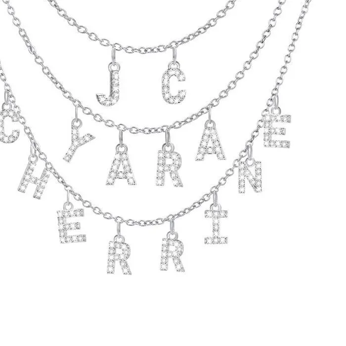 Authentic Handmade Personalized Name Necklace  for Women Initial Letter Pendant Cubic Zirconia Choker Necklace Stainless Steel Jewelry