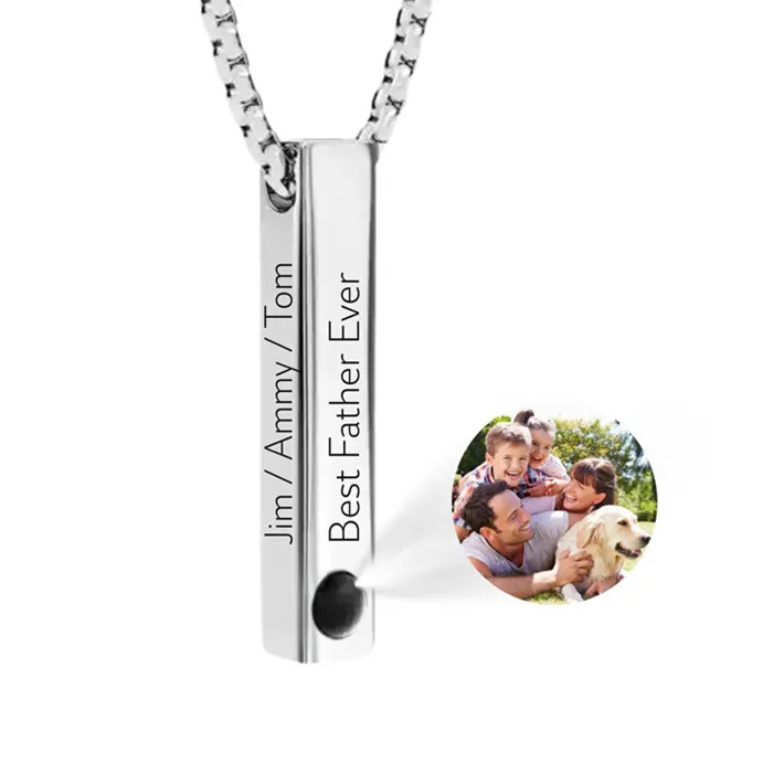 Authentic Custom Picture Name Necklace Personalized 3D Engraved Bar Photo Necklace Customized Name Memorial Jewelry Gift for Women Men