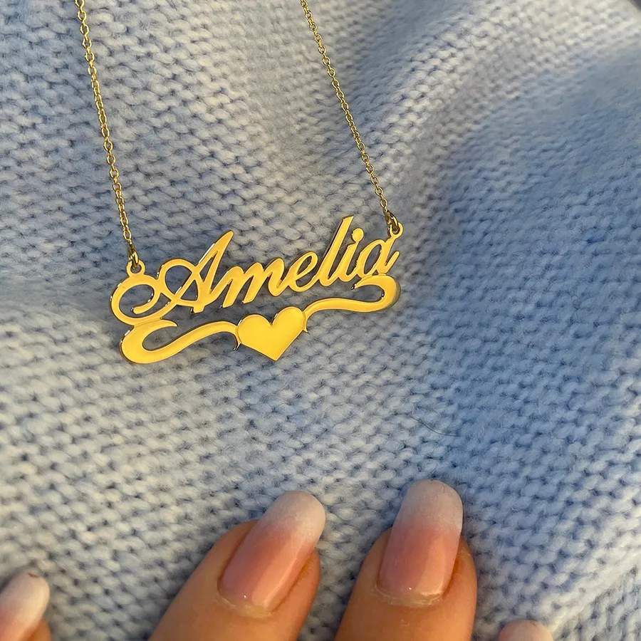 Authentic Custom Name Necklaces For Women Personalized Heart Ribbon Nameplate Necklace Stianless Steel Chain Choker BFF Jewerly Gift