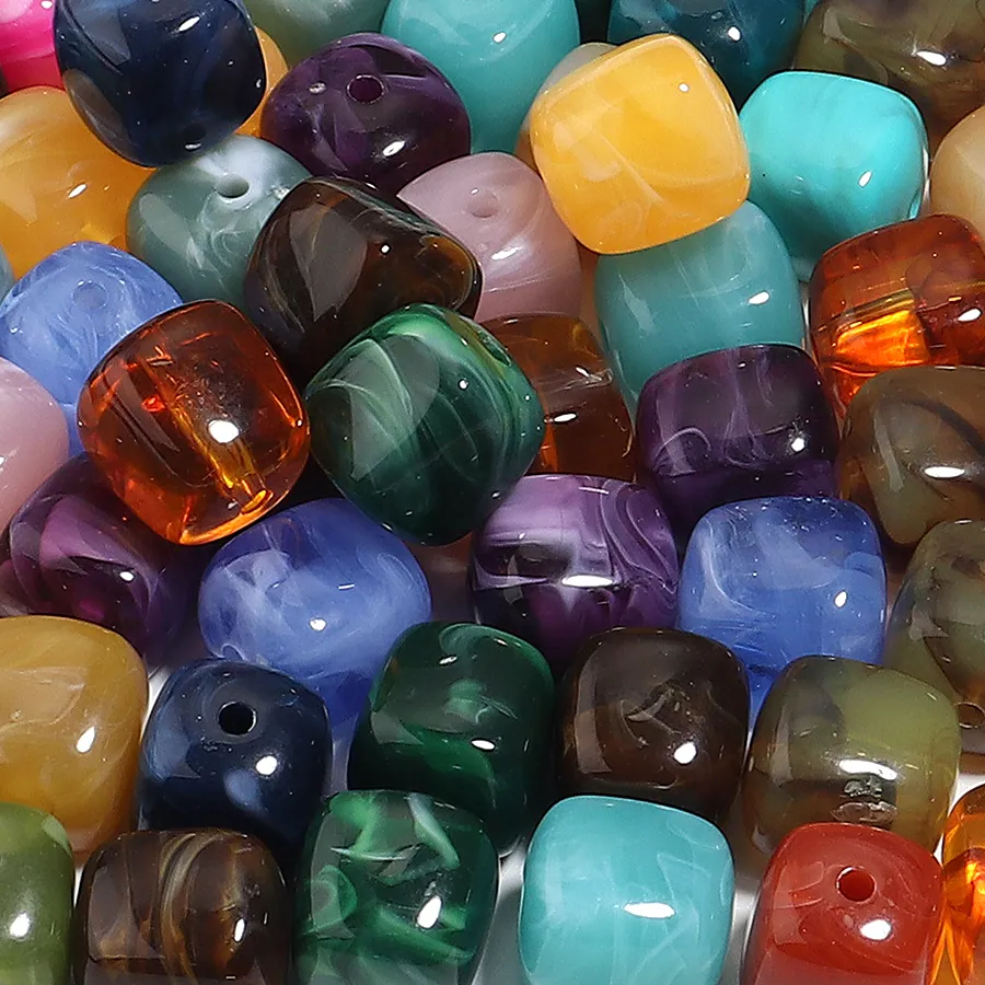 Authentic 10pcs 16x17mm Square Chunky Acrylic Beads Two-tone Ombre Loose Spacer Bead for Jewelry Making DIY Bracelet Earrings Accessories