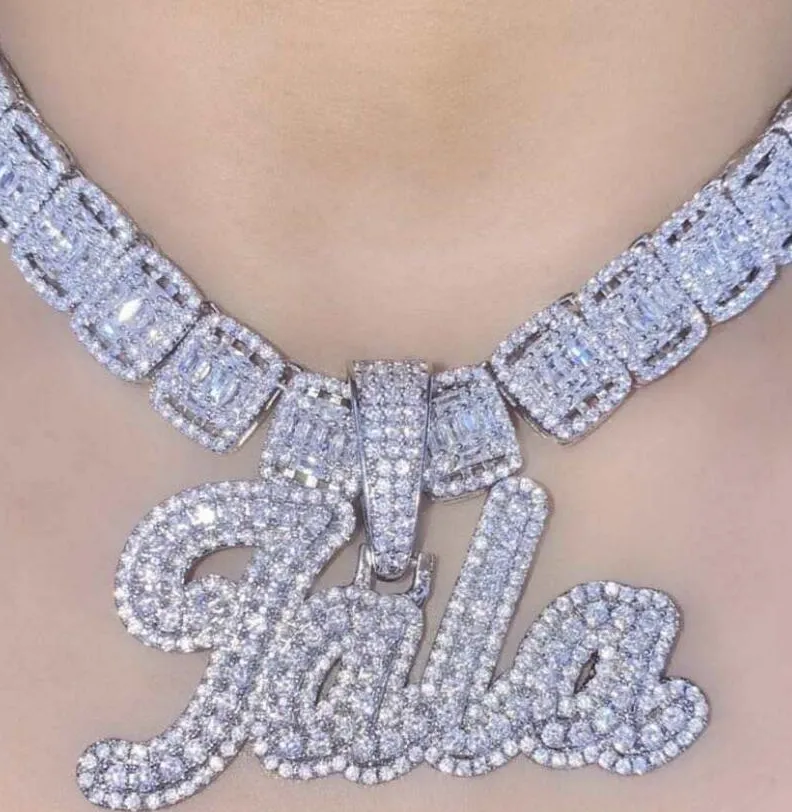 Authentic TBTK Custom Name Necklace Brush Script Bubble Letter Iced Out Two Tone CZ Name Plate Pendant Tennis Chain Hiphop Jewelry