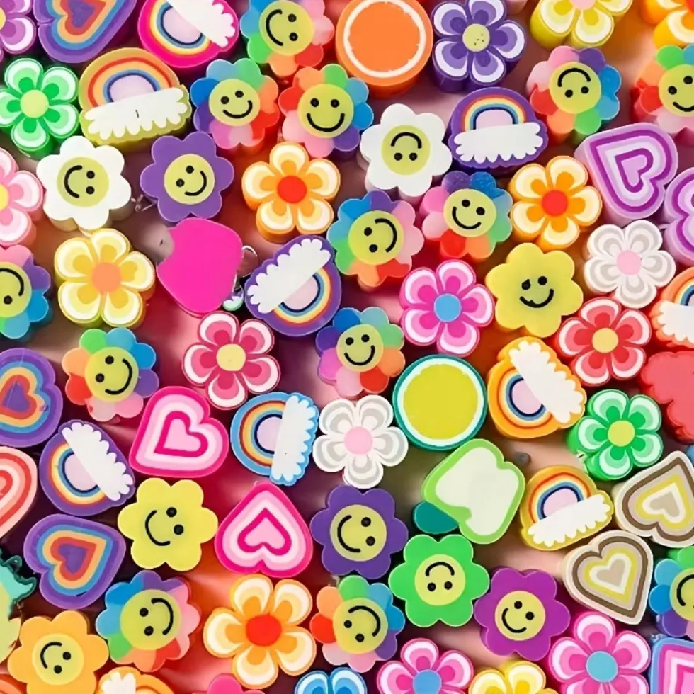 Authentic 10mm Soft ceramic beads, random mix, love, color, clouds, smiling flower pattern, DIY pendant, jewelry, decorative beads, holida