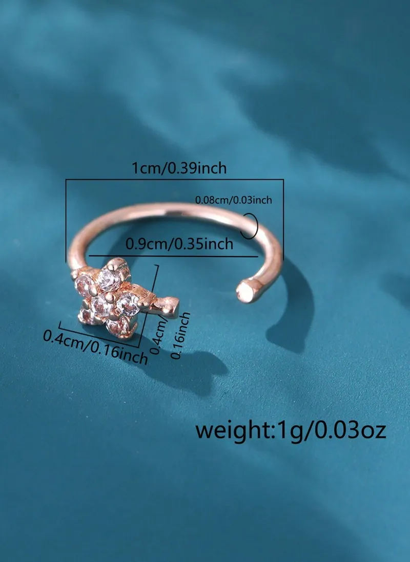 Authentic Rose Gold Tone Floral Non-Piercing Nose Cuff With Cubic Zirconia For Unisex Body Jewelry