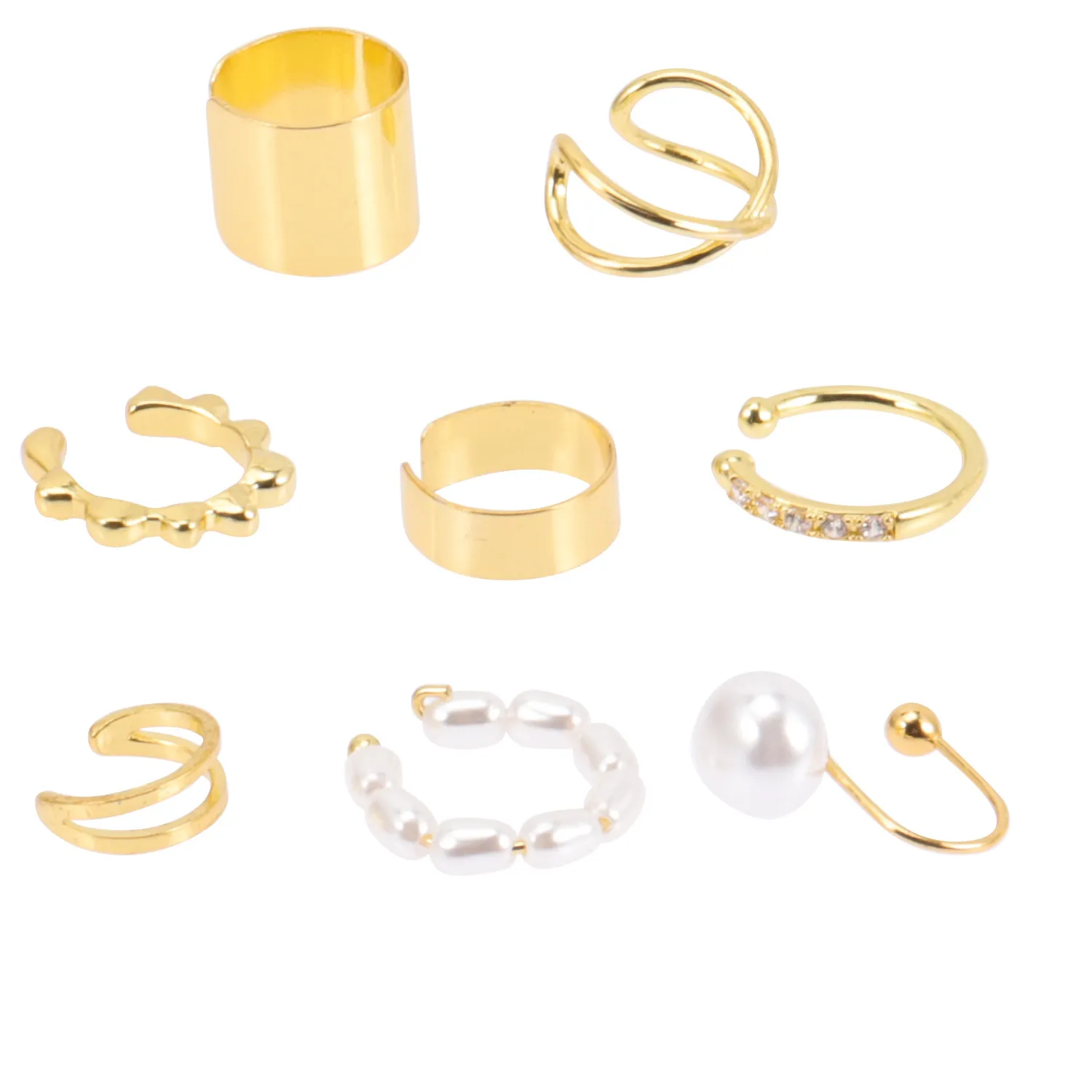 Authentic 8Pcs Women Non-Piercing Nose Rings Ear Cuffs Set Gold Tone Minimalist Body Jewelry for Parties Weddings Easter Christmas Dance