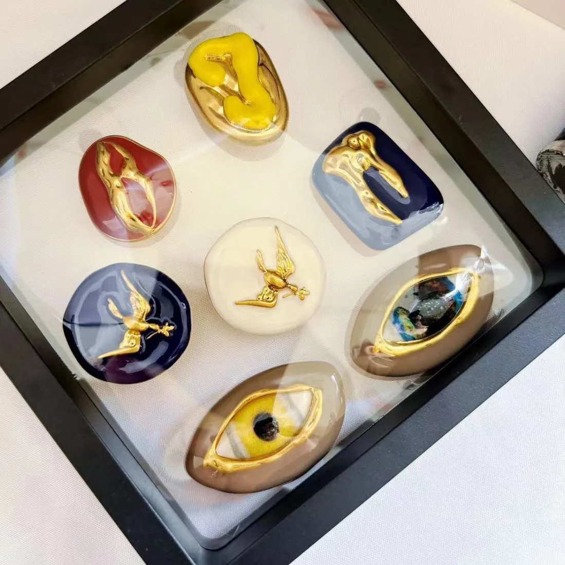 Authentic Europe America Colored Enamel Cufflink Button Women Designer Brand Jewelry Accessories