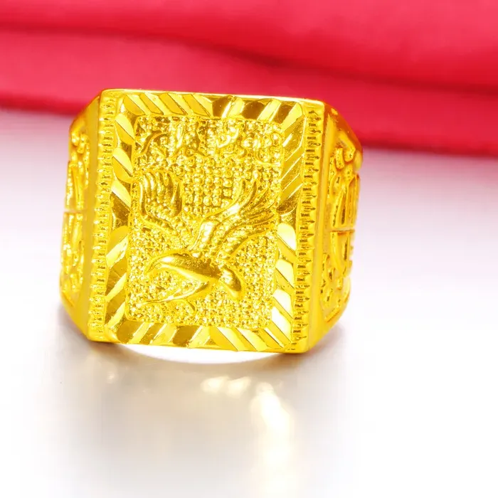 Authentic True Gold Color Rings Men's Solid Gold Eagle Ring Open Toned Size Imitation Gold Ring Jewelry for Men Wedding Not Fade