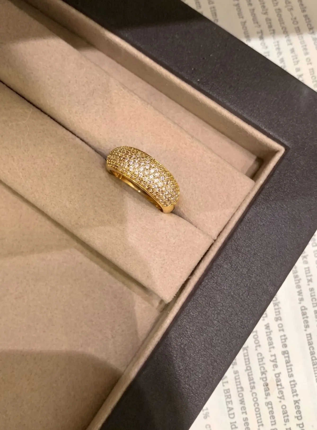 Authentic Gold Tone Full Paved Clear Zircon Dome Band Ring Dainty Chunky Ladies Jewelry Luxury Party Wedding For Young Women Girls