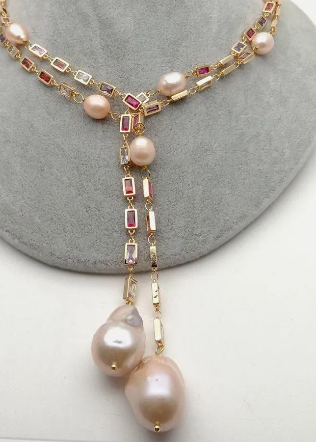 Authentic Celestial Tide Baroque Pearl and Cubic Zirconia Luminary Strand
