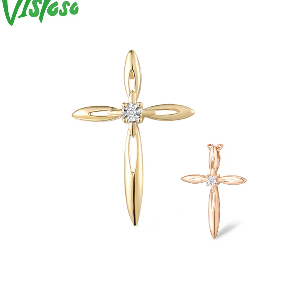 Authentic VISTOSO Pure 14K 585 Two-Tone Gold Sparkling Illusion-Set Miracle Plate Diamond Pendants For Women Anniversary Trendy Jewelry