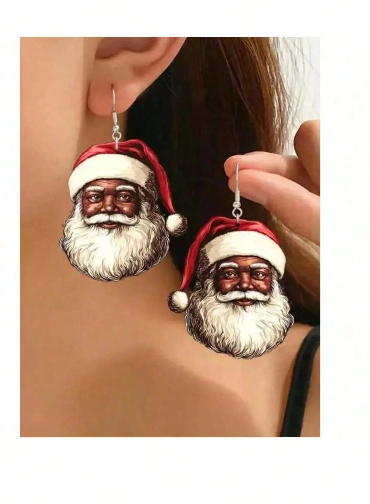 Authentic 1 Pair Charming Black Santa Claus Acrylic Dangle Earrings Great For Christmas And Casual Outfits-176