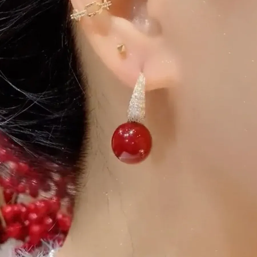 Authentic Crimson Longing Acacia Bean Gold-Plated Talisman Earrings