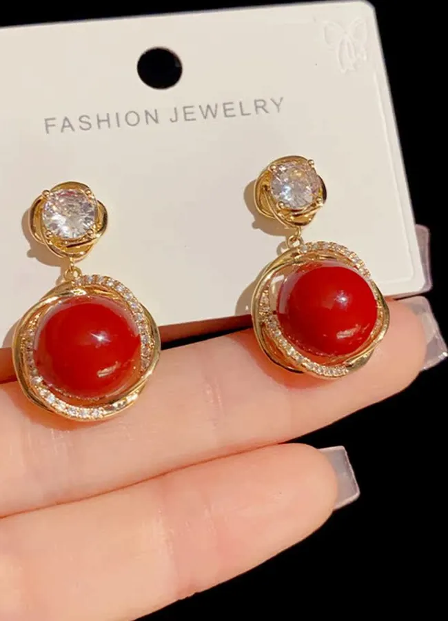 Authentic Elegant Pearl Drop Earrings Women's Hong Kong Style Silver Needle Diamond Embedded Fashionable Jewelry Accessories