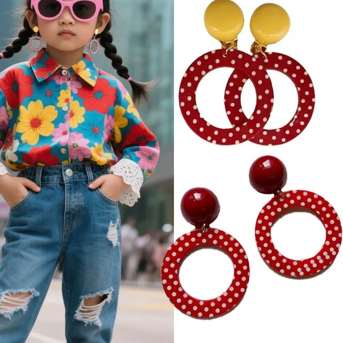 Authentic Children's Vintage Hong Kong Style Retro Earrings No Piercing Sweet Princess Exaggerated Ear Jewelry Clip-On for Girls