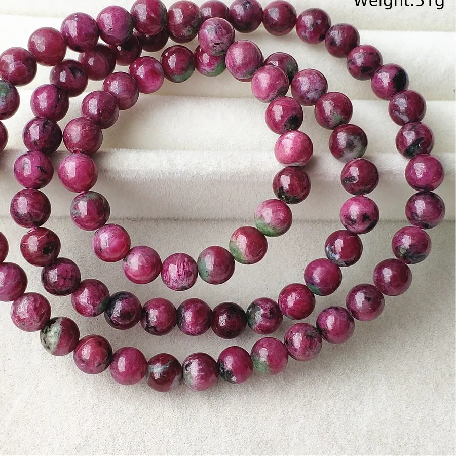 Authentic Genuine wwNatural Red Ruby Zoisite Round Beads Stretch Bracelet 6mm 3 Laps Gemstone Women Men Best Red Ruby Jewelry AAAAA