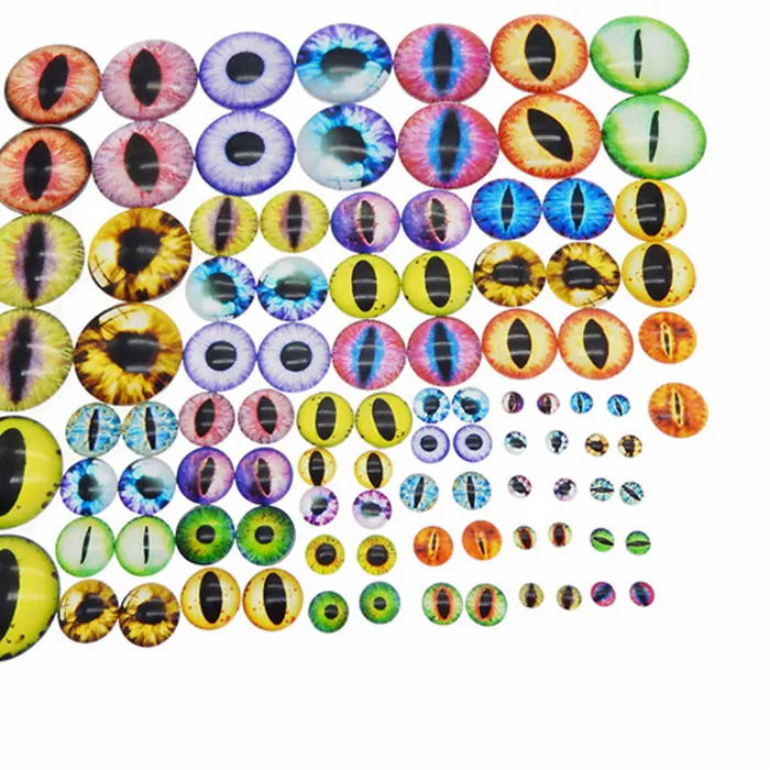 Authentic 2-50PCS Round 6MM-40MM Glass Dragon Cat Eyes Cabochon Charms Accessory Glass Cabochon Multi Color Horse Eyes Cat Pattern Crafts