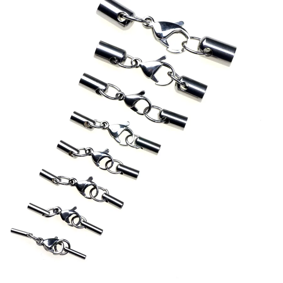 Authentic 1.0/1.6/2/2.5/3/4/5/6MM Lobster Clasp Stainless Steel Buckle Leather End Caps Lock For Bracelet/Necklace DIY Jewelry Making