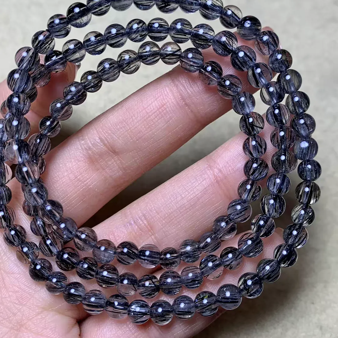Authentic Celestial Labyrinth Black Rutilated Quartz Triple Loop Talisman