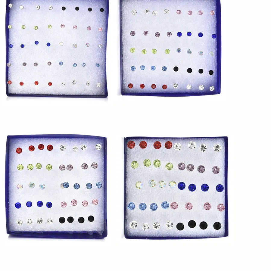 Authentic 20 Pairs Simple Fashion Small Stud Earrings Colorful Faux Rhinestone Plastic Ear Studs for Women Ear Jewelry Size 2/3/4/5/6mm