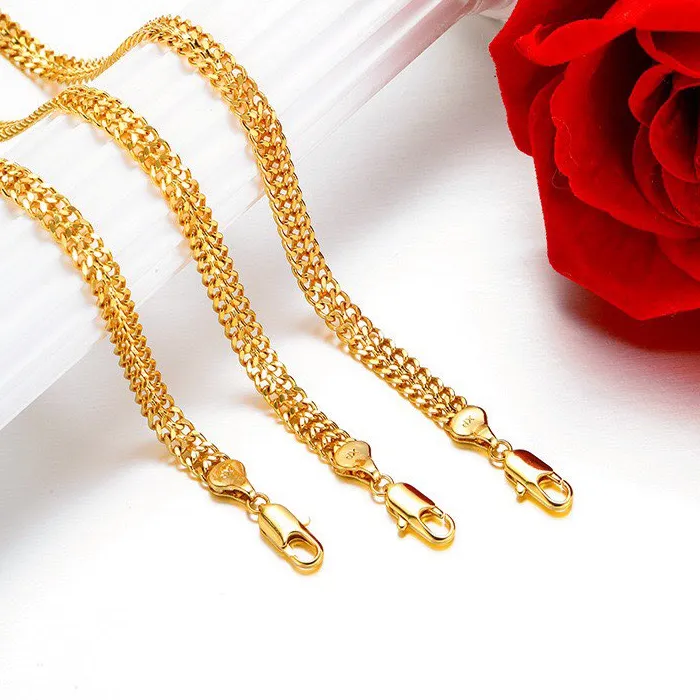 Authentic XP Jewelry --( 45 60 cm x 6 mm) 24 k Pure Gold Plated 2 Woven Chain Necklaces for Men Women Jewelry