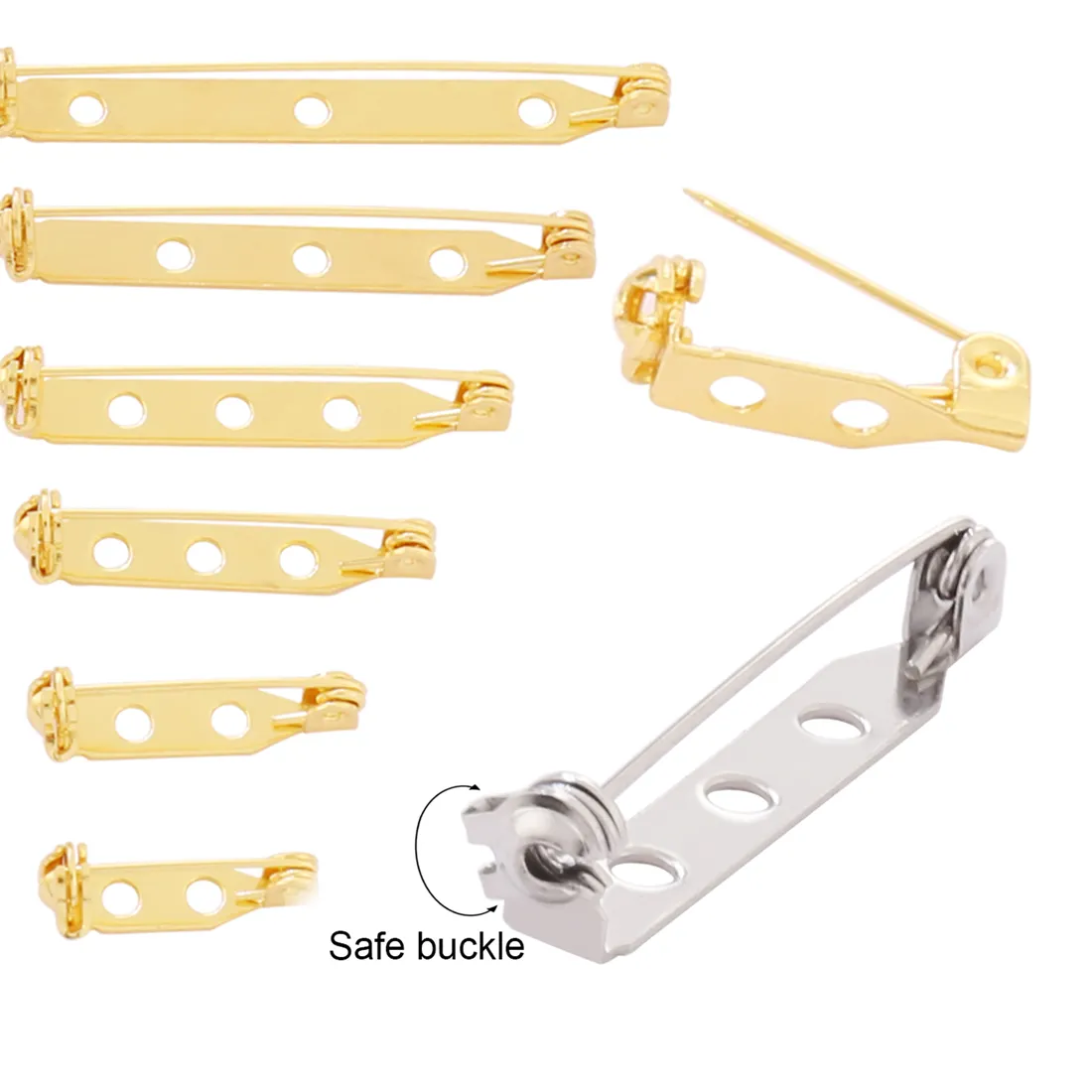 Authentic 10pcs 17-45mm Brooch Clip Base Pins Silver/Gold Color Blank Safe Lock Brooch Pin Base Badge Holder For DIY Jewelry Making