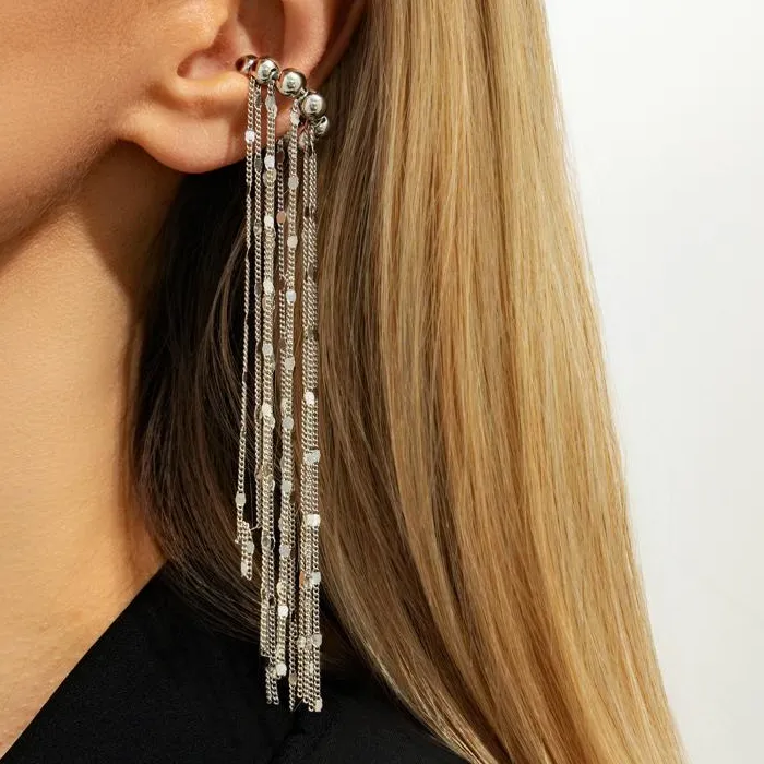 Authentic Sophisticated Tassel Ear Cuff Long Ear Bone Clip Jewelry For Non Piercing Style Events