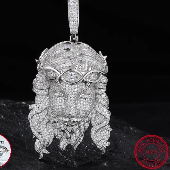 Authentic TUHE High Quality D VVS Moissanite Iced Out Pendants Jesus For Men Hip Hop Jewelry