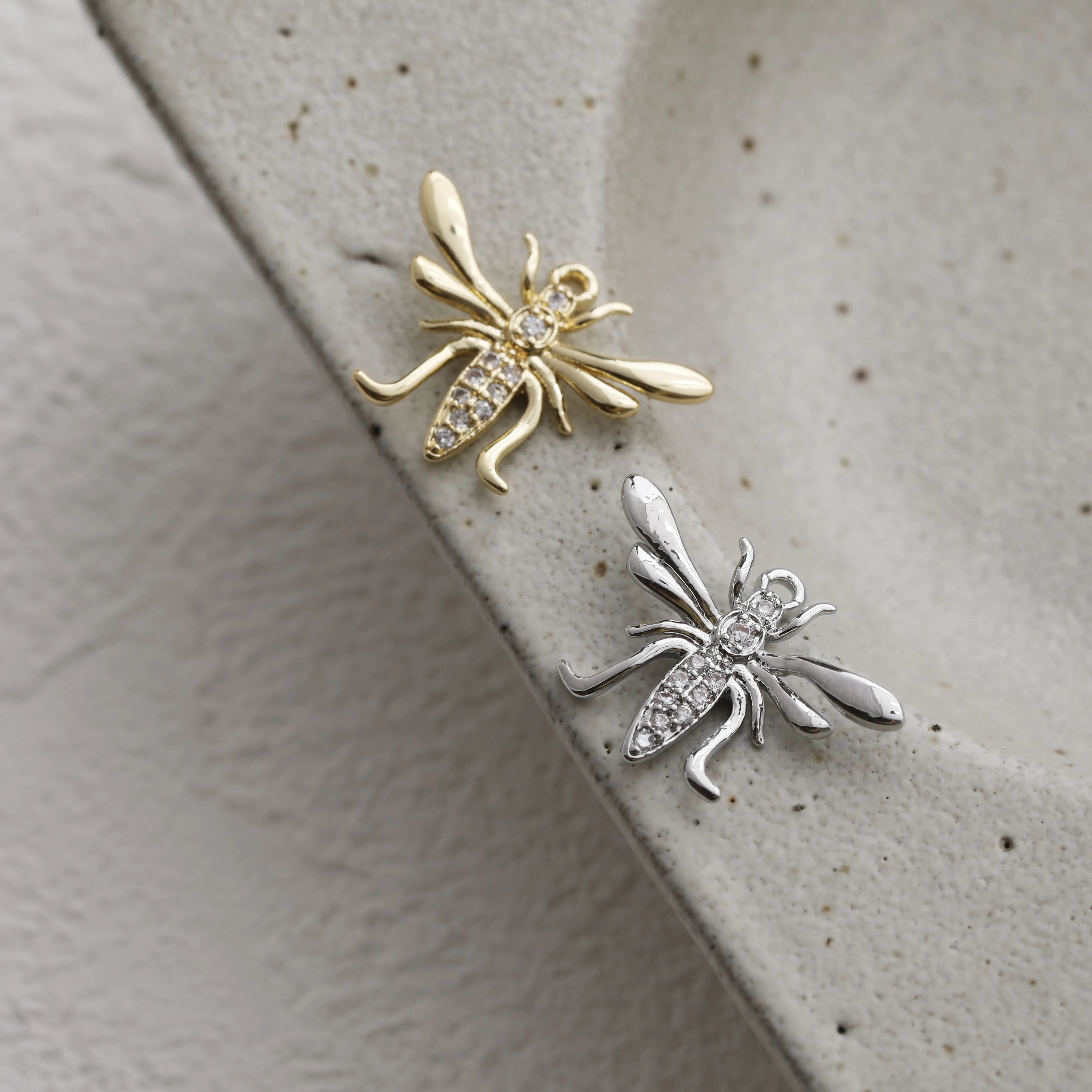 Authentic Celestial Dragonfly Charm – 4‑Piece 14K Gold‑Plated Zircon Pendants