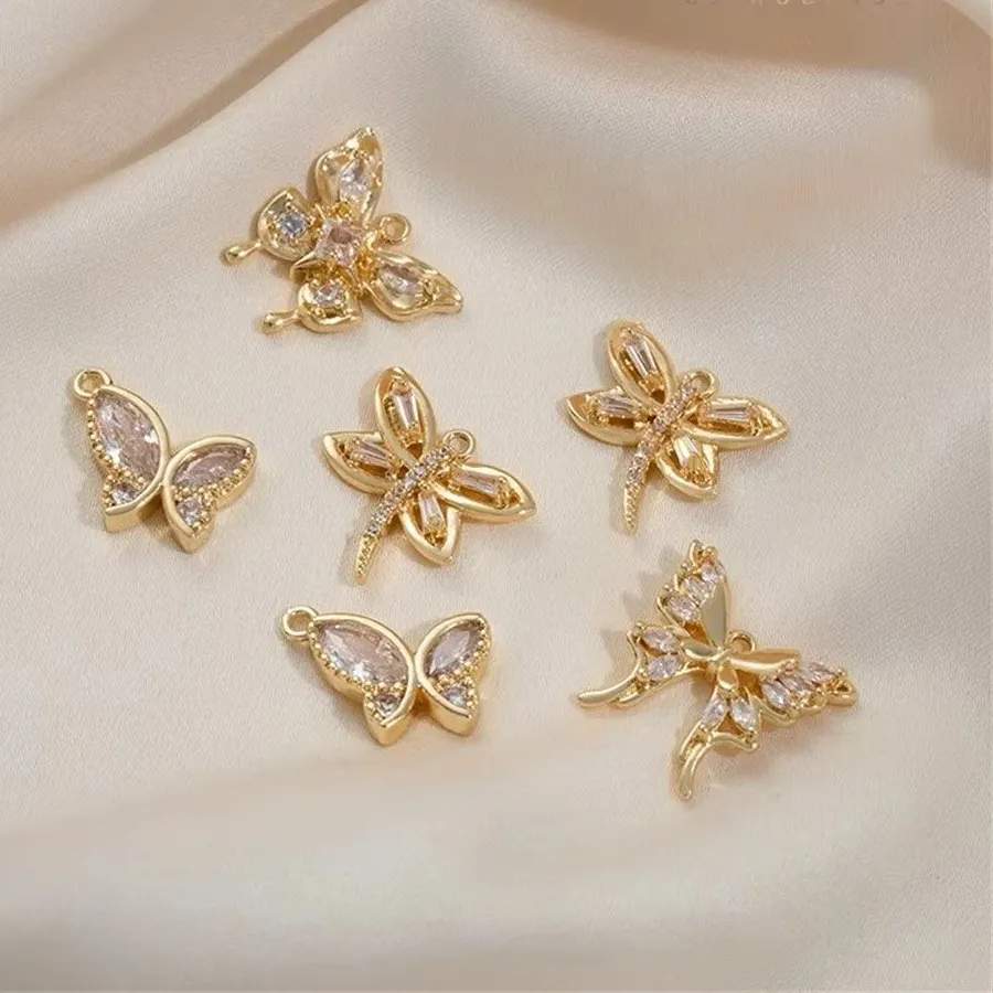 Authentic Wings of Illumination: 14K Gold-Plated and Zircon Dragonfly and Butterfly Talisman
