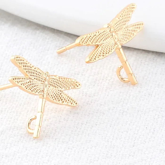 Authentic 11.5*16MM 14K Gold Color Plated Dragonfly Stud Earrings High Quality Diy DIY Jewelry Making Finding Accessories