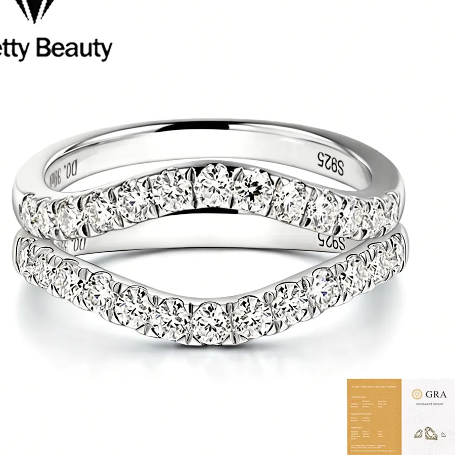 Authentic Celestial Chevron Moissanite Stackable Ring Set in Sterling Silver