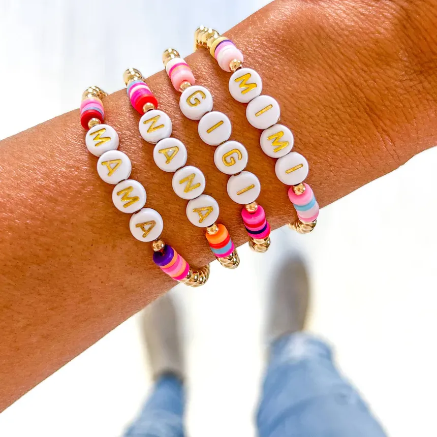 Authentic CCGOOD Custom Name Letter Beaded Stretch Bracelet Personalized Heishi Clay Gold Plated Bead Stackable Boho Jewelry for Women