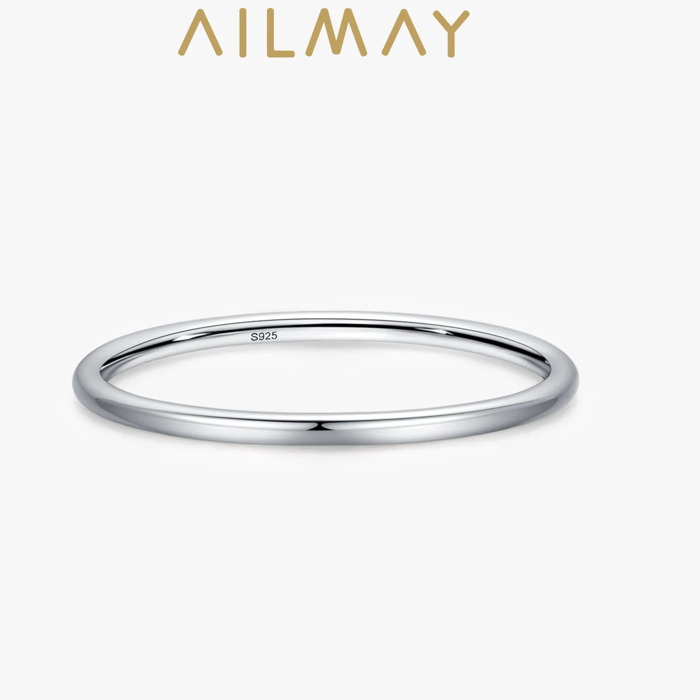 Authentic Ailmay Solid 925 Sterling Silver Minimalism Smooth Stackable Finger Ring Girls Accessories Jewelry