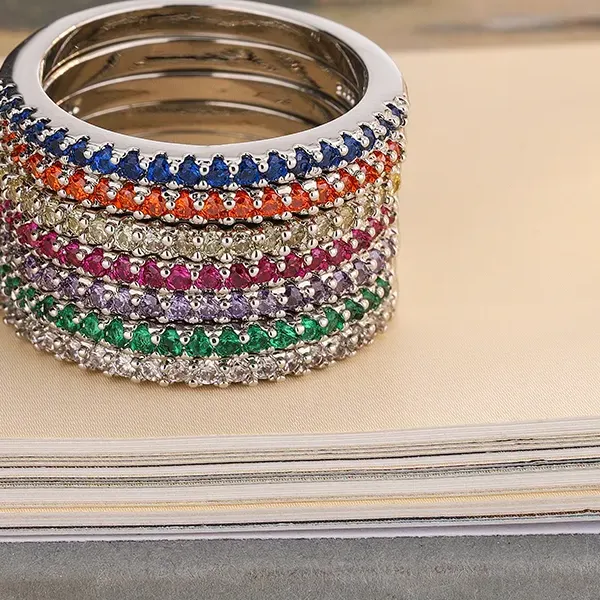 Authentic 925 Sterling Silver Plated Colorful Zircon Ring Stackable Dainty Women's Jewelry Birthday Valentine's Day Present