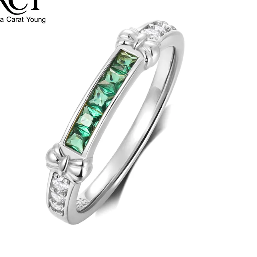 Authentic XCY Lab-grown Emeralds & Moissanite Ring for Women 925 Sterling Silver Bow Knot Design Stackable Band Wedding Party Fine Jewelry