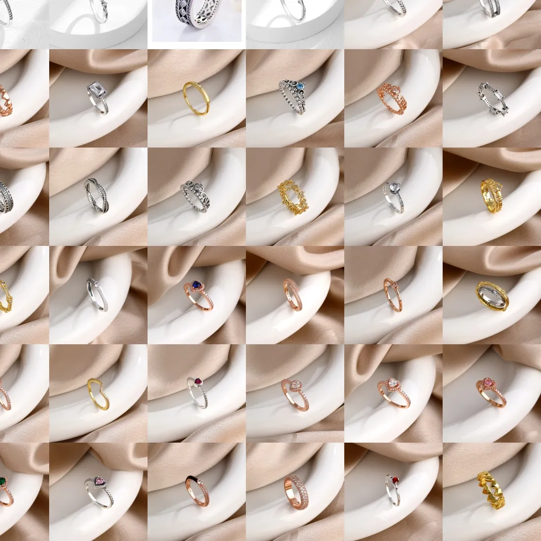 Authentic 925 Sterling Silver Multi-color Stackable Rings for Women Cubic Zirconia Heart Rose Crown Design Wedding Band Jewelry