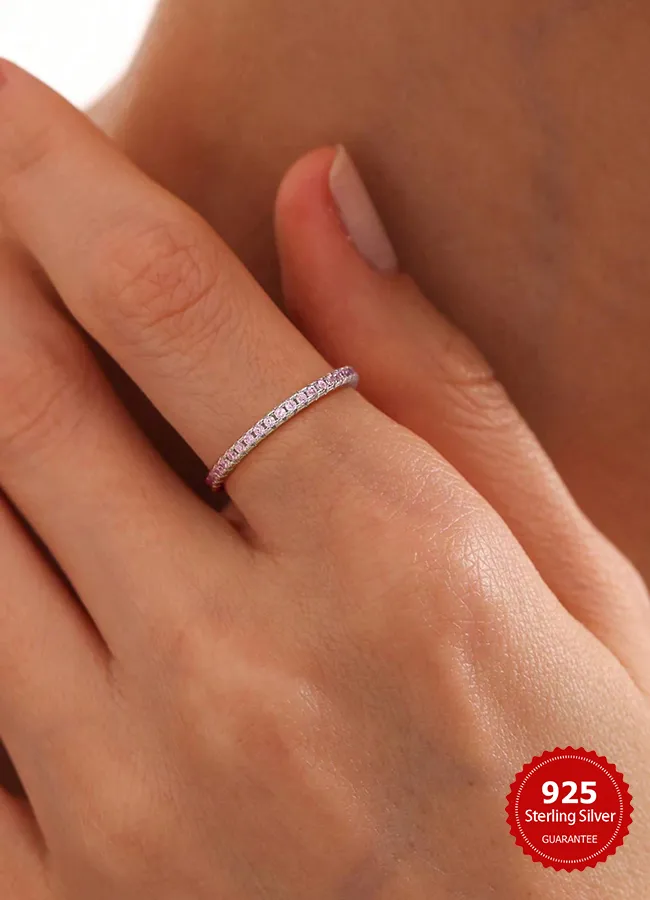 Authentic 925 Sterling Silver Personalized Shiny 1.4mm Full Zircon Stackable Plain Ring For Women Daily Party Fine Jewelry