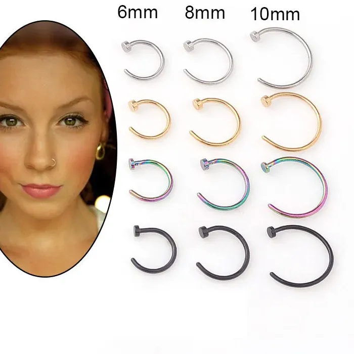 Authentic 5pcs/lot 20G Nose Ring Hoop, 6mm/8mm/10mm Hypoallergenic Surgical Nose Lip Tragus Stackable Piercing Jewelry