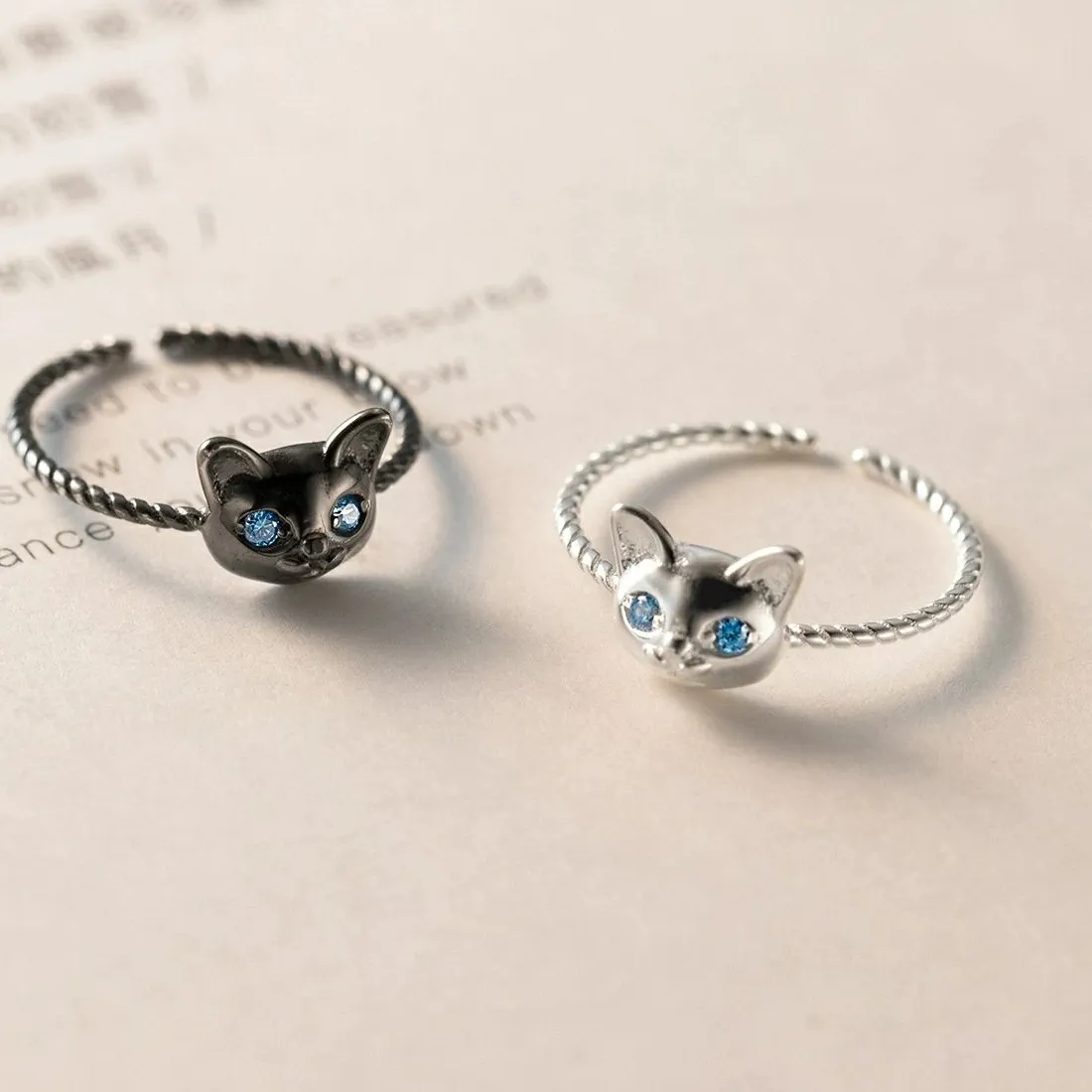 Authentic 925 Sterling Silver Cat Rings Adjustable Rings For Women Wedding Jewelry and Money 925 Jewellery