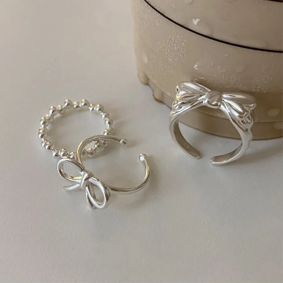 Authentic 925 Sterling Silver Bow Tie Open Finger Ring Design Jewelry