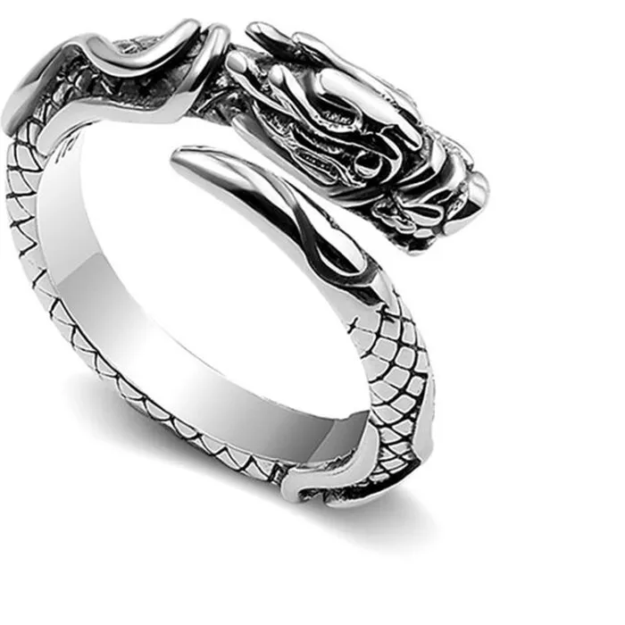 Authentic Dragon Prosperous Personality 925 Sterling Silver Jewelry Domineering Animal Temperament Opening Rings R186