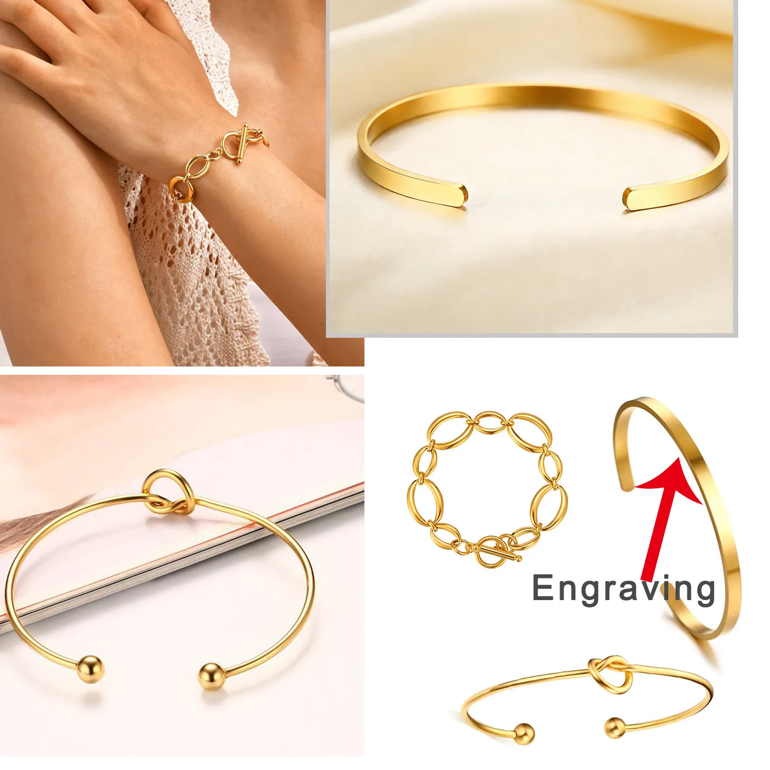 Authentic 1/3PCS Exquisite Women's Bracelet, Customizable Engraving Available Beautiful Exquisite Stackable Jewelry For Personalized Outfi