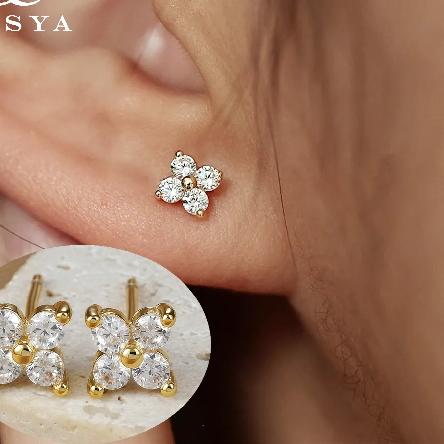 Authentic COSYA Full Moissanite Clover Stud Earring For Women S925 Silver Plated 18K Gold Lab Diamond Ear Stud Dainty Fine Jewelry Gifts