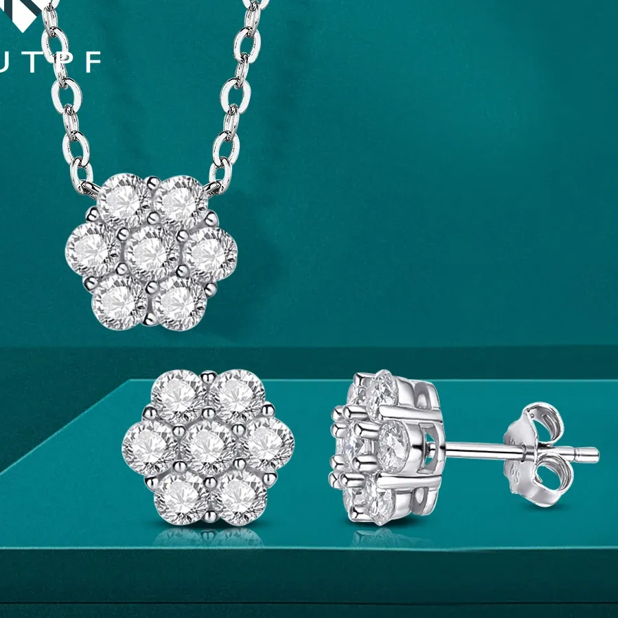 Authentic Golden Petals of Protection: Moissanite Bloom Pendant & Earrings