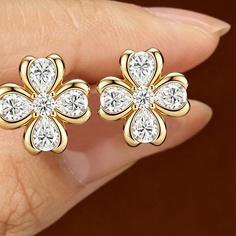 Authentic Celestial Bliss: 18K Gold Plated Moissanite Earrings - Pear/Round Cut Harmony