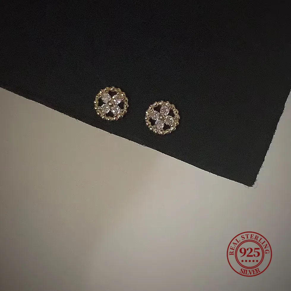 Authentic Jkeli Mini Stud Earrings S925 Sterling Silver Plated 14K Gold Bean Edge Cross Flower Embellished round Disc Fashion Jewelry