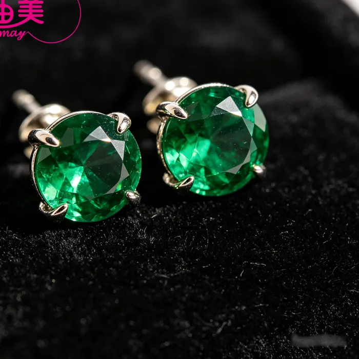 Authentic Colombian Emerald Lab Grown Hydrothermal Emerald Muzo Green With Inclusions S925 Sterling Silver Earrings Fine Jewelry