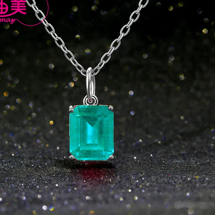 Authentic CADERMAY 8x10mm OIval Paraiba Color Lab Grown Yttrium Aluminum Garnet S925 Sterling Silver Necklace For Women Jewelry